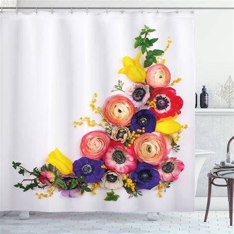 Lively Floral Shower Curtain Vibrant Blossom Pattern For A Festive