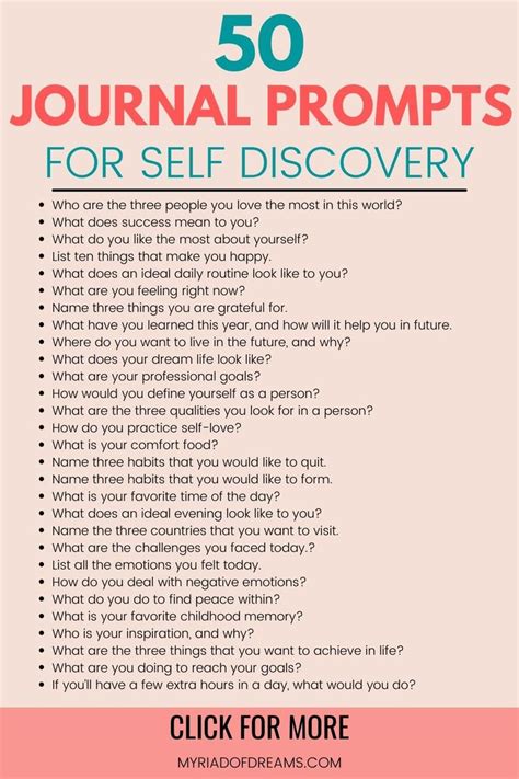 50 Journal Prompts For Self Discovery Myriad Of Dreams Journal