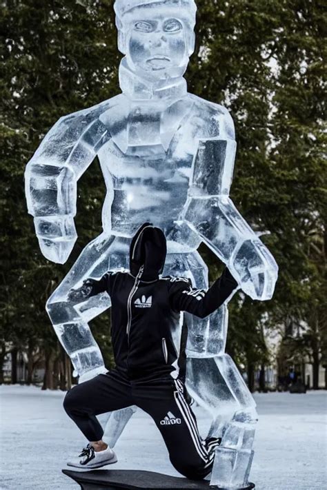 Ice Sculpture Of Squatting Man In Black Adidas Stable Diffusion OpenArt