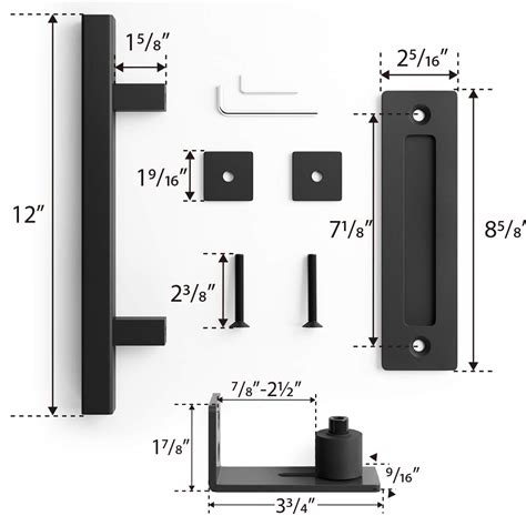 Smartstandard 12 Inch Sliding Barn Door Handle Pull And Flush Hardware Set Black Powder Coated