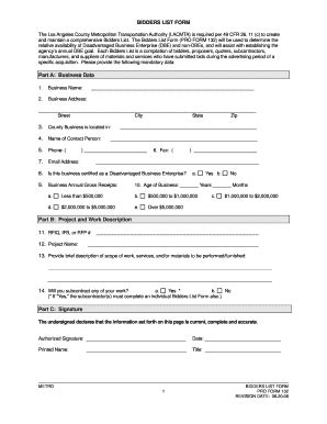 Fillable Online Bidders List Form Metro Fax Email Print Pdffiller