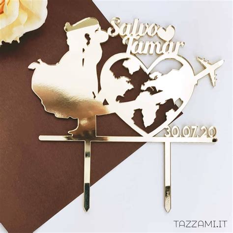 Cake Topper Viaggio Personalizzato Con Sposi Data Matrimonio E Nomi