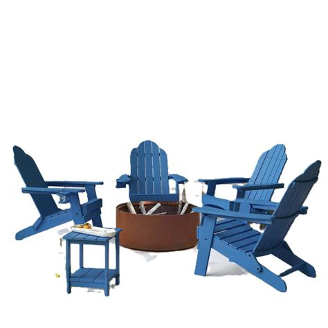 Lue Bona Navy Blue Folding Outdoor Plastic Adirondack Chair With Cup