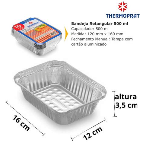 Bandeja Marmitinha Alumínio Retangular Descartável Tampa Thermoprat