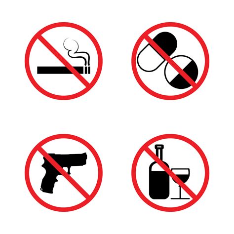 Vector No Smoking No Drugs No Alcohol No Weapons Prohibition Sign Symbol 31713683 Vector Art