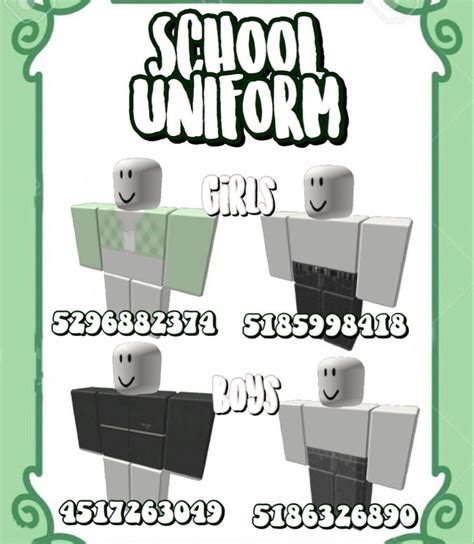 Bloxburg School Uniform Codes