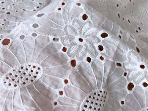 Cotton Fabric Off White Eyelet Fabric By The Yard Eyelet Etsy