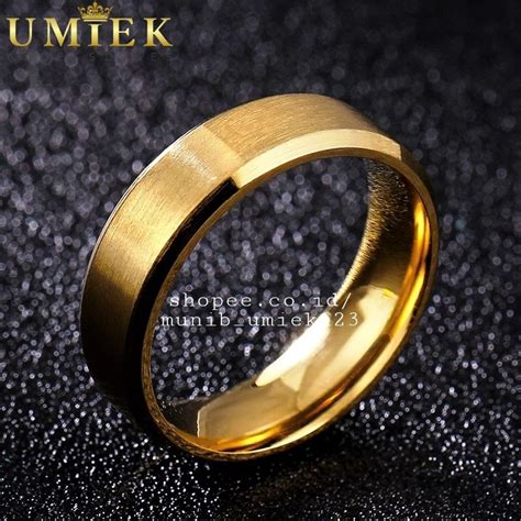 Jual Cincin Titanium Emas Gold Pria Wanita Cowok Cewek Cowo Cewe Anti