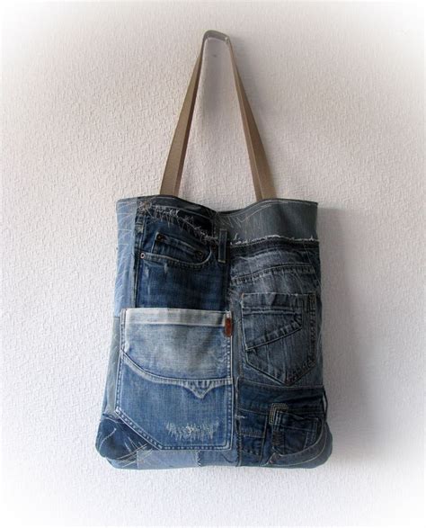 Recycled Denim Tote Bag Upcycled Blue Jean Patchwork Handbag Etsy