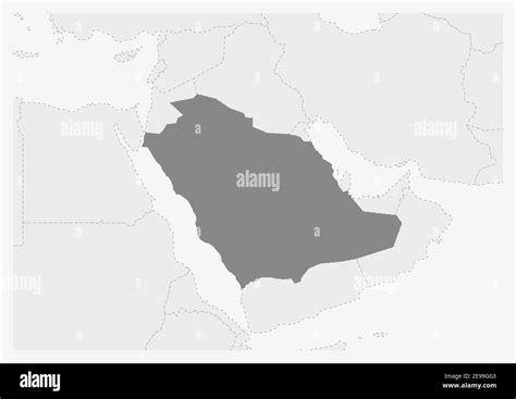 Map of Middle East with highlighted Saudi Arabia map, gray map of Saudi ...