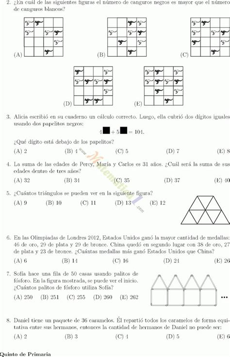 CANGURO MATEMATICO MATEMATICA 5 PRIMARIA O BASICO 1 Cuantas