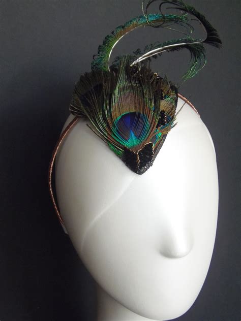 Peacock Feather Fascinator With Beaded Detail Fascinator Feather Fascinators Millinery