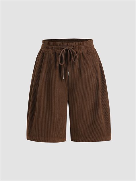 Sporty Elasticated Corduroy Shorts Cider