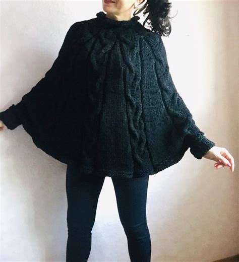 Knit Poncho Sweater Women Plus Size Chunky Wool Winter Cape Etsy