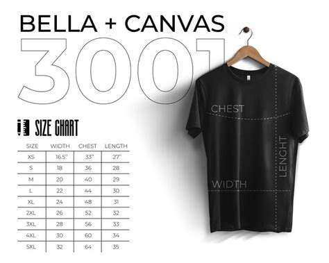 Bella Canvas 3001 Size Chart T Shirt Measurements 3001 Size Etsy