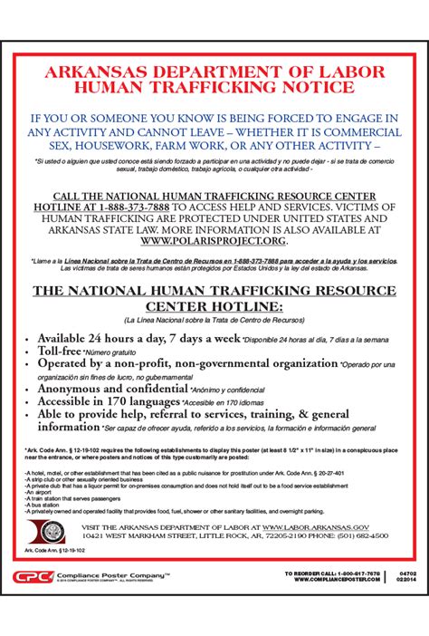 Arkansas Human Trafficking Poster Compliance Poster Company