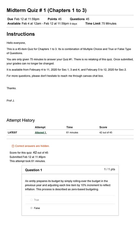 Midterm Quiz Chapters To Accounting For Government And Non Profit