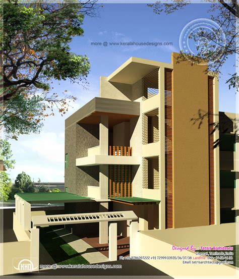 Luxury 3 Floor House Elevation With Floor Plan Home Kerala Plans