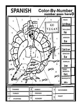 THANKSGIVING SPANISH COLOR BY NUMBER By Scorton Creek Publishing