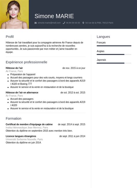 Exemple de CV Hôtesse de lair ou un steward CVwizard