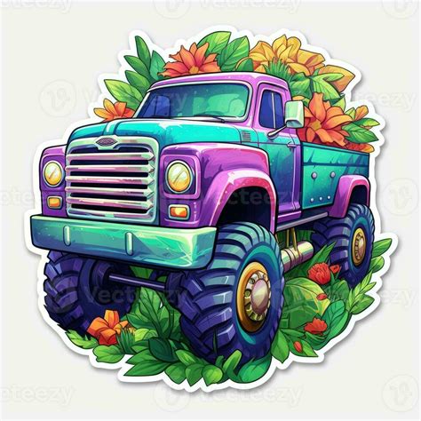 Truck Jeep Colorful Tropical Splash Tshirt Design Tattoo Sticker