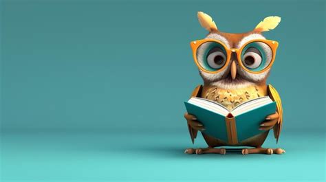 A Cartoon Owl Wearing Glasses Reads A Book Premium Ai Generated Image