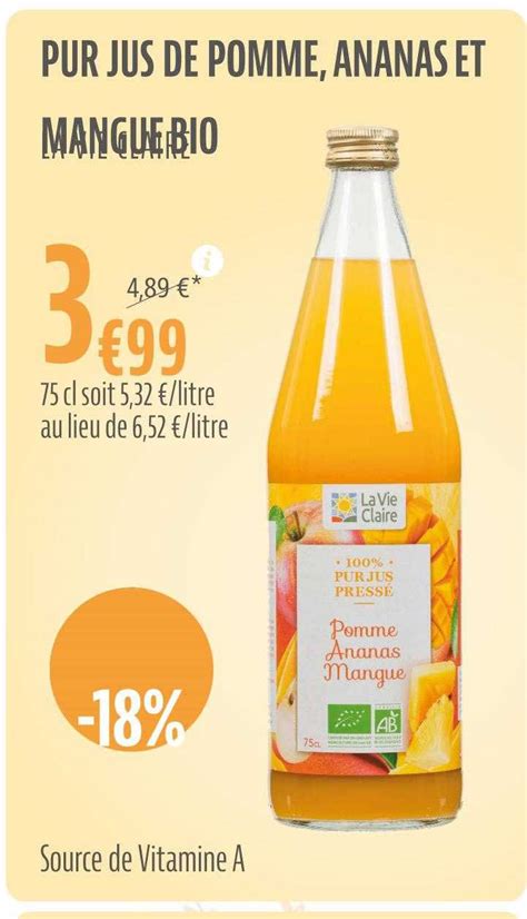 Promo Pur Jus De Pomme Ananas Et Mangue Bio Chez La Vie Claire