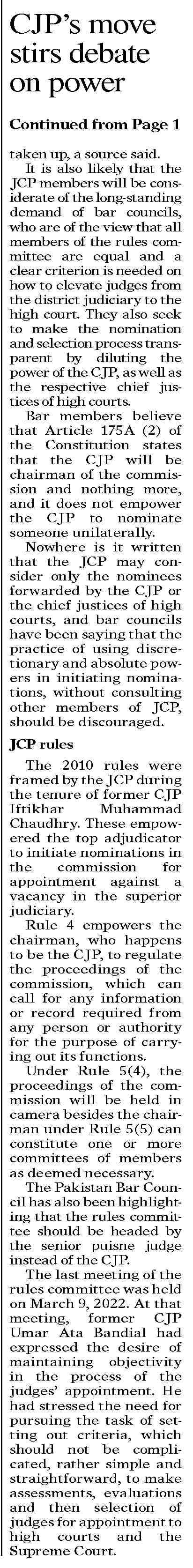 Dawn Epaper Oct Cjp S Move Stirs Debate On Power To