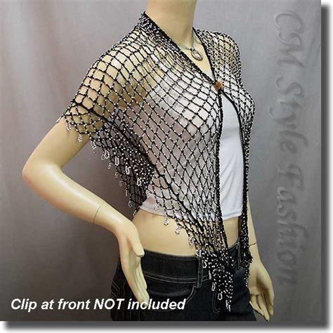 Exotic Crochet Net Triangular Shawl Wrap Shawl Scarf Black W Silvery