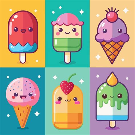 Set Of Six Cute Cartoon Ice Cream Characters Premium AI Generated Vector