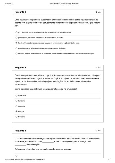 Univesp Atividade Para Avaliação Semana 3 Administração I 2020