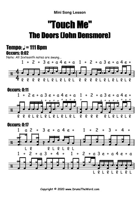 "Touch Me" (The Doors) MINI-SONG LESSON - Free Video Drum Lesson & PDF ...