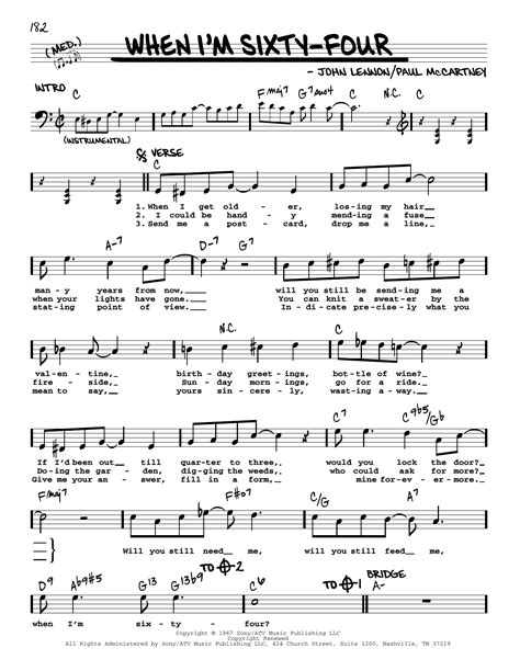 When I M Sixty Four [jazz Version] By The Beatles Sheet Music For Real Book Melody Lyrics