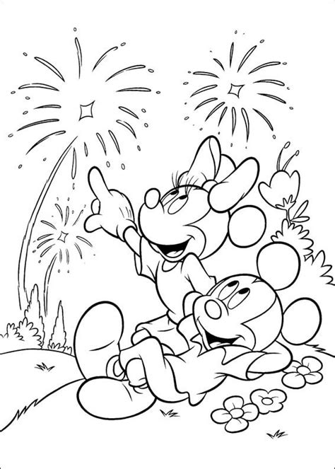 Mickey Mouse Y Minnie Mouse Viendo Fuegos Artificiales Para Colorear Imprimir E Dibujar