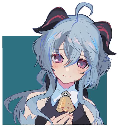 Safebooru 1girl Ahoge Bangs Bell Black Bodysuit Blue Hair Blush