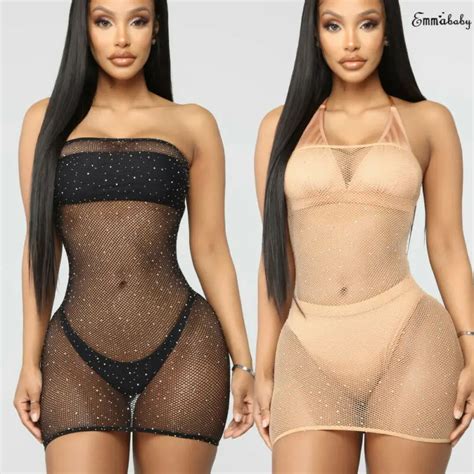 Women Sexy Harajuku Hot Bronzing Bandeau Fishnet Mesh Sheer Bikini