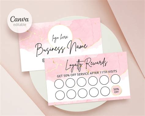 Editable Loyalty Card Template Punch Card Template Canva Etsy