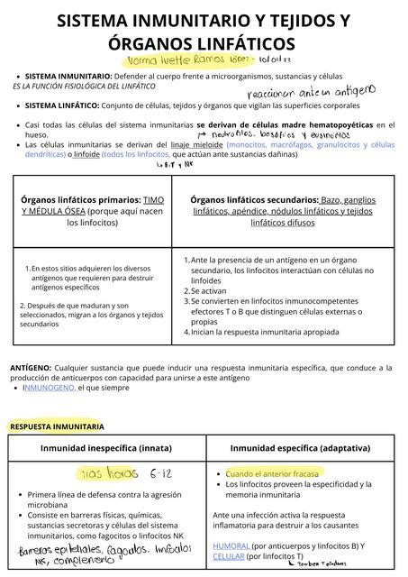 Sistema Inmunitario Y Tejidos Y Organos LinfÁtico Ross Norma Ivette Udocz