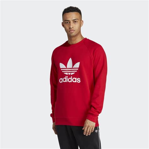 Adidas Mens Lifestyle Adicolor Classics Trefoil Crewneck Sweatshirt Red Adidas Us