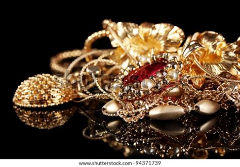 Various Gold Jewellery On Black Background Stock Photo Edit Now 94371739