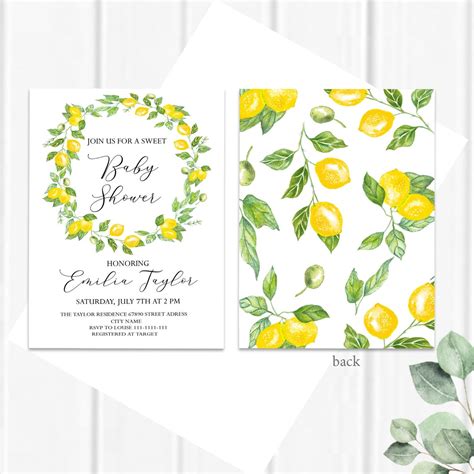 Editable Lemon Baby Shower Invitation Set Lemon Invite Lemon Etsy