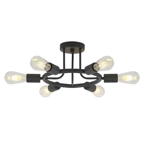 YANSUN 18 31 In 6 Light Black Industrial Sputnik Semi Flush Mount