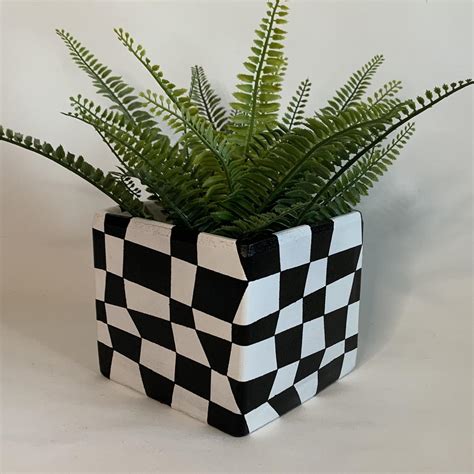 Glassjunglegb Wonky Checkerboard Hand Painted Large Planter Plant Pot