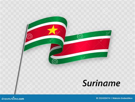 Waving Flag Of Suriname On Flagpole Template For Independence D Stock