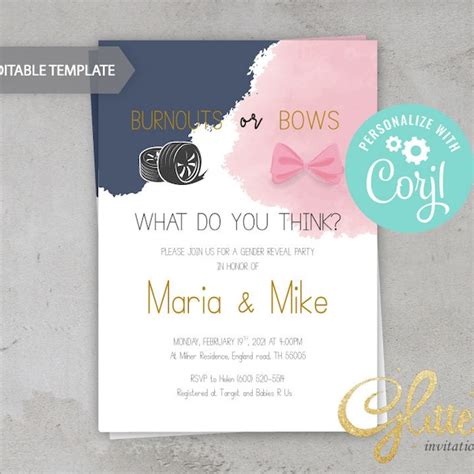 Burnout Or Bows Gender Reveal Invitation Etsy Ireland