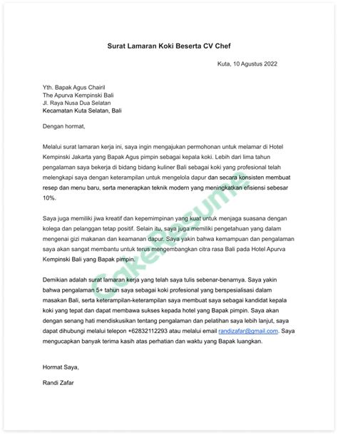 Contoh Cv Lamaran Kerja Di Resto Contoh Surat Resmi