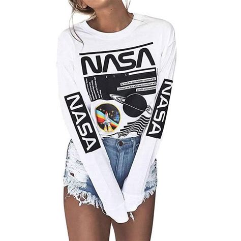 Crew Neck Long Sleeve Nasa Shirt Top Nasa Clothes Nasa Shirt Shirts