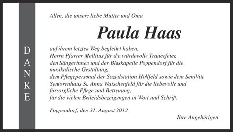 Traueranzeigen Von Paula Haas Nordbayerischer Kurier