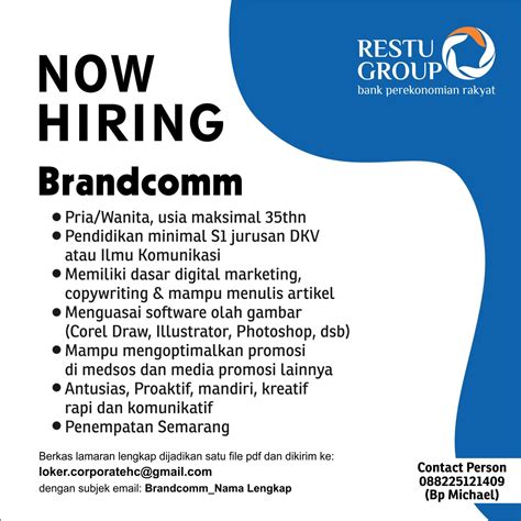 Lowongan Kerja September Bpt Restu Group Brandcomm Scu