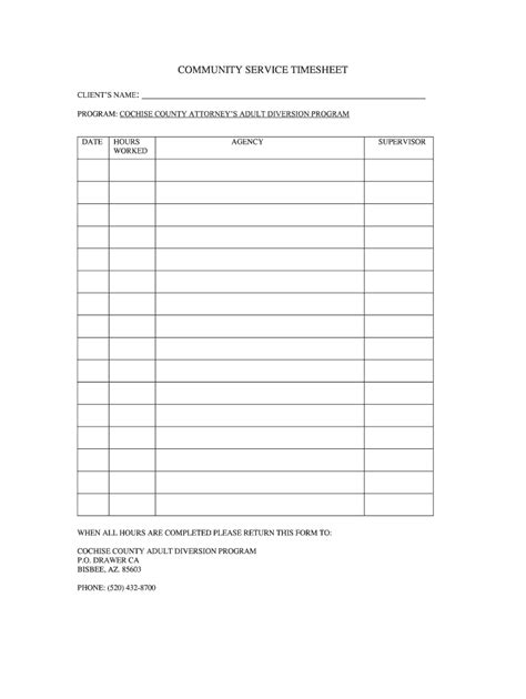 Free Community Service Timesheet Template Printable Templates